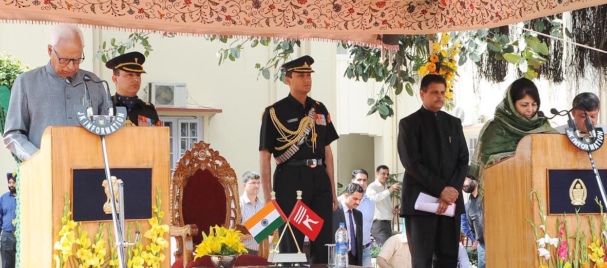 Governor administers oath to Mehbooba, her Council of Ministers
