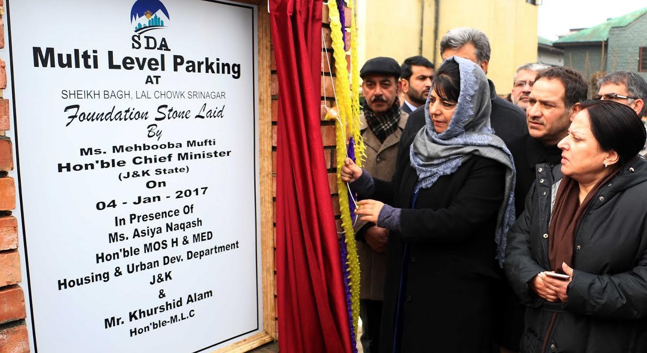 Mehbooba lays foundation of 2 major Parking Projects in Srinagar