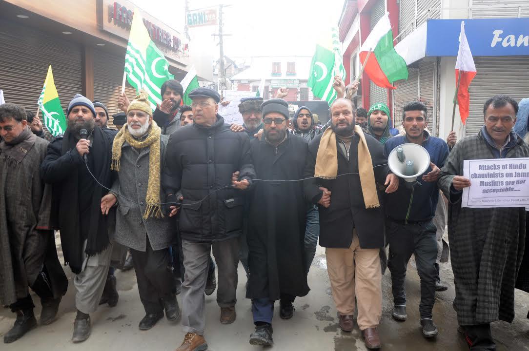 On separatists call; People stage demo against attack on Kathua Muslims