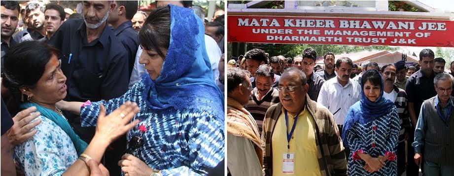 Mehbooba visits Tulmulla; greets members of Pandit community on Khirbhawani mela