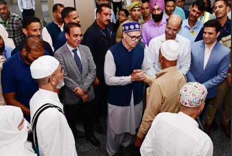 CM Omar Abdullah receives first batch of Hujjaaj at Srinagar Airport