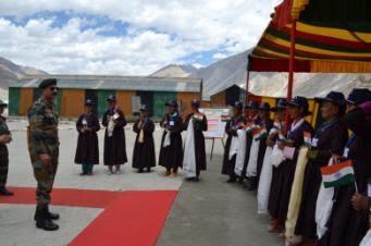 Army flags of tour for Nobra elderly women