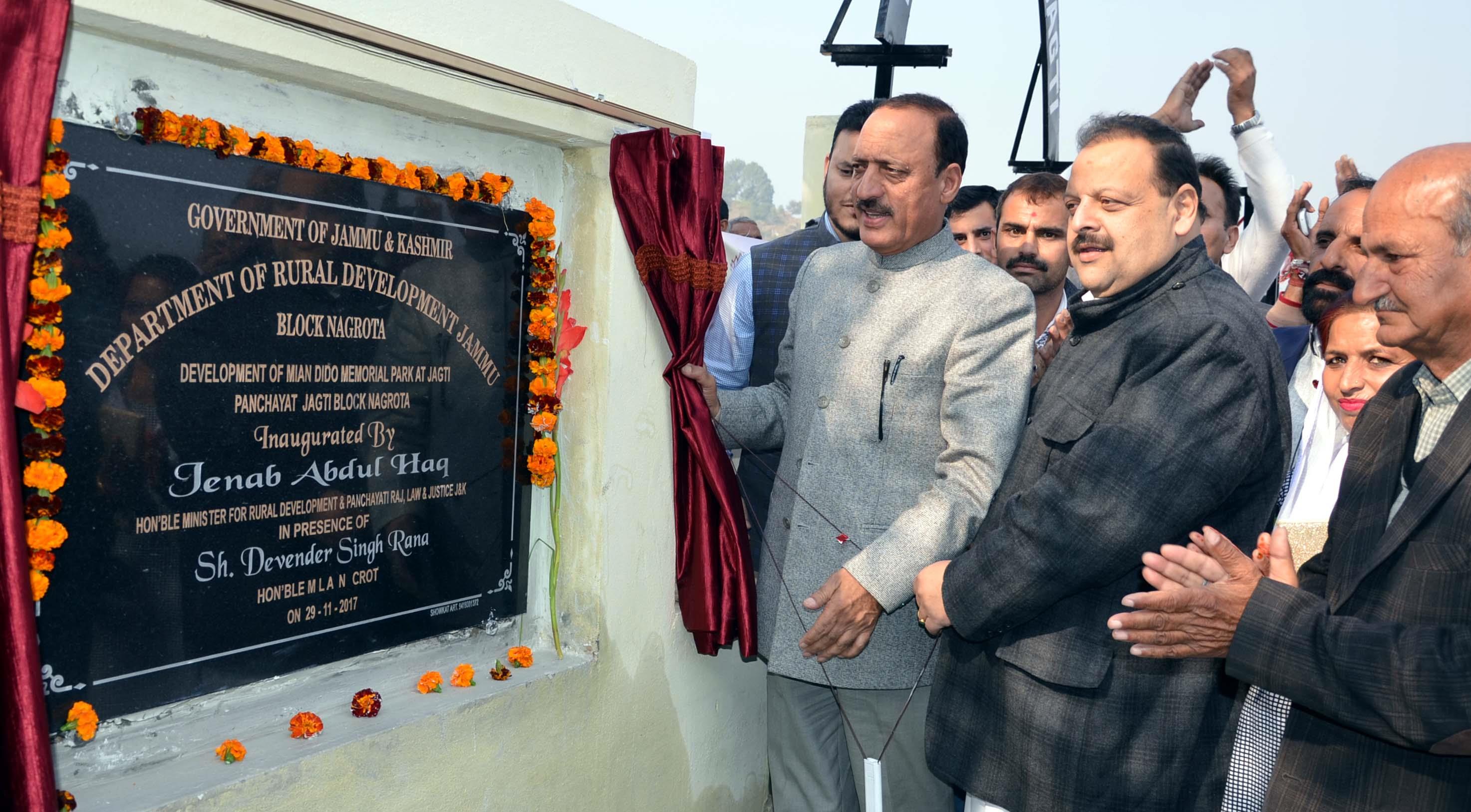 Abdul Haq inaugurates Park, CFC; Lays foundation of Mini Stadium at Nagrota