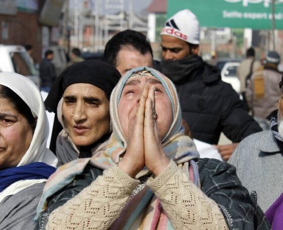 Bilal Kawa’s family protests in Srinagar