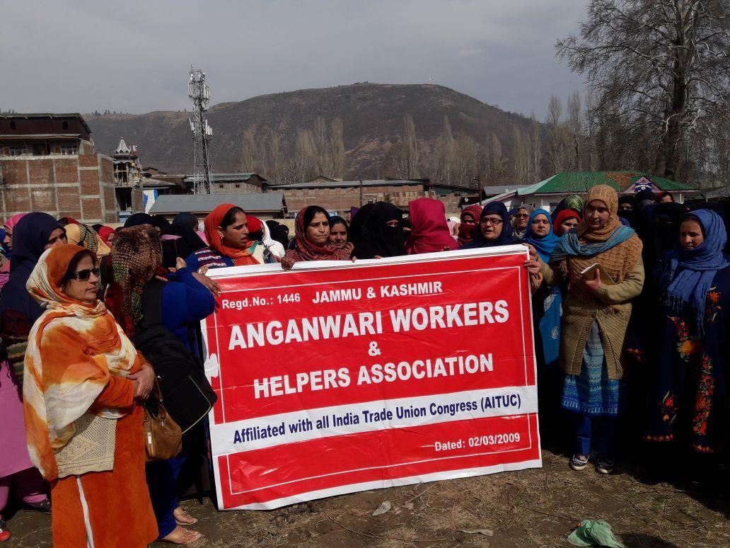 Anganwadi workers protest in Srinagar, Baramulla