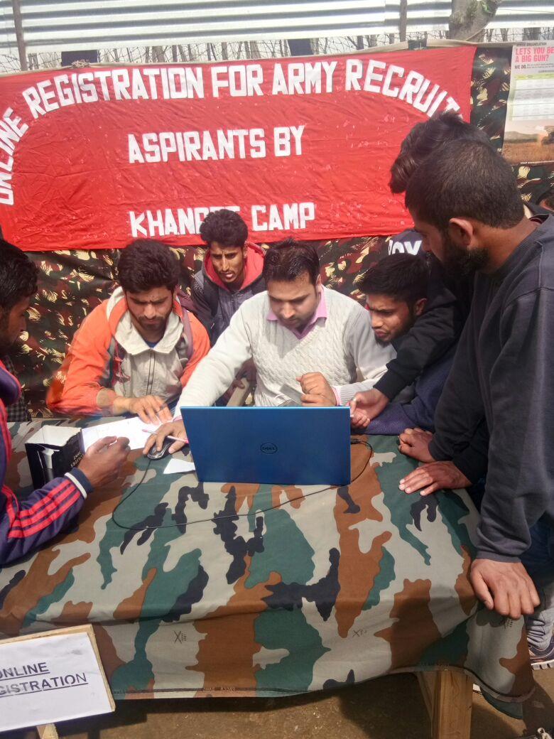 Youth ethusiastically Undergo Army recruitment online registration programme at Khanpet