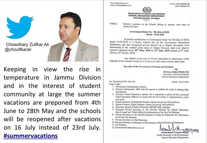 Govt pre-pones vacations for summer zone schools