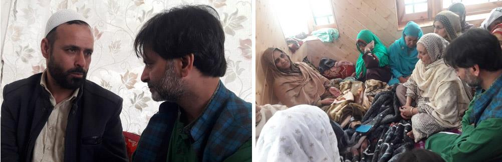 Yasin Malik visits Ladoo Pampore, meets bereaved family of slain Faizan