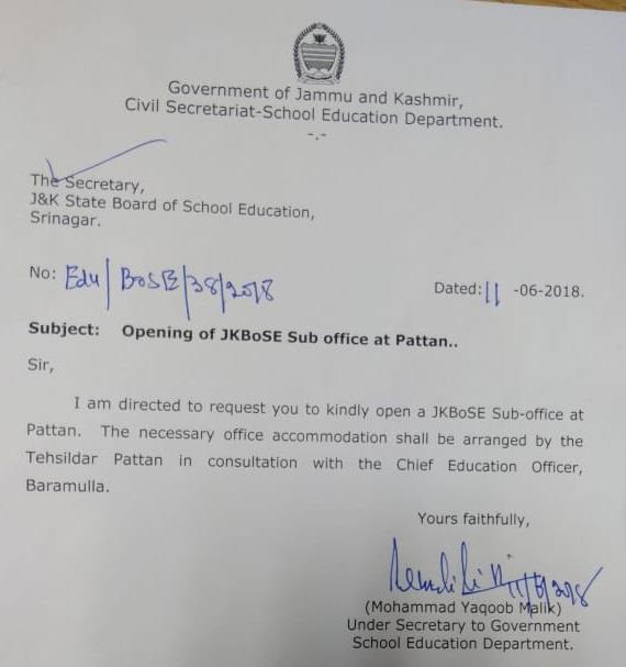 Opening of Sub office BOSE at Pattan: Govt order has no takers on ground
