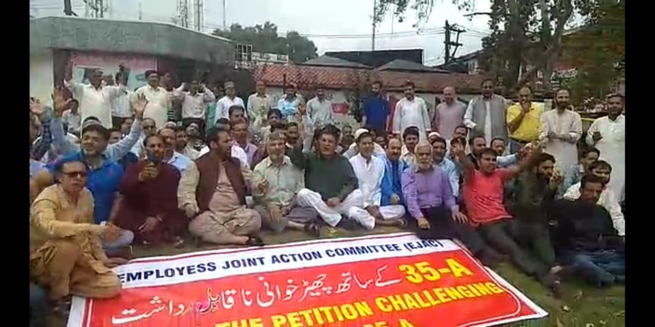 EJAC holds peaceful sit in protest against tampering with Article 35A