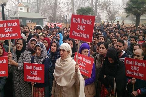 JK Bank employees protest in Srinagar, demand rollback of SAC order