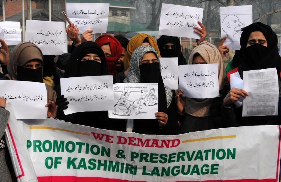 Kashmiri Language Union protests in Srinagar, demands implementation of Govt orders