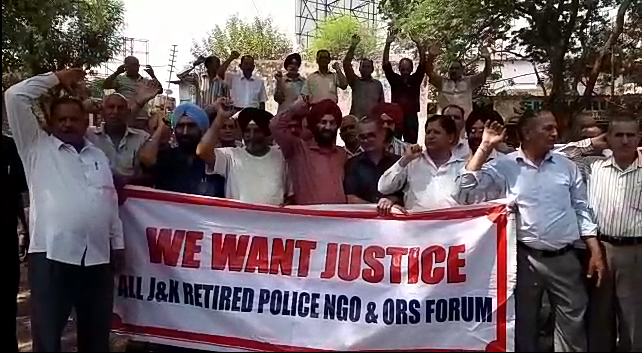 Retired police personnel stage protest in Jammu against alleged discrimination