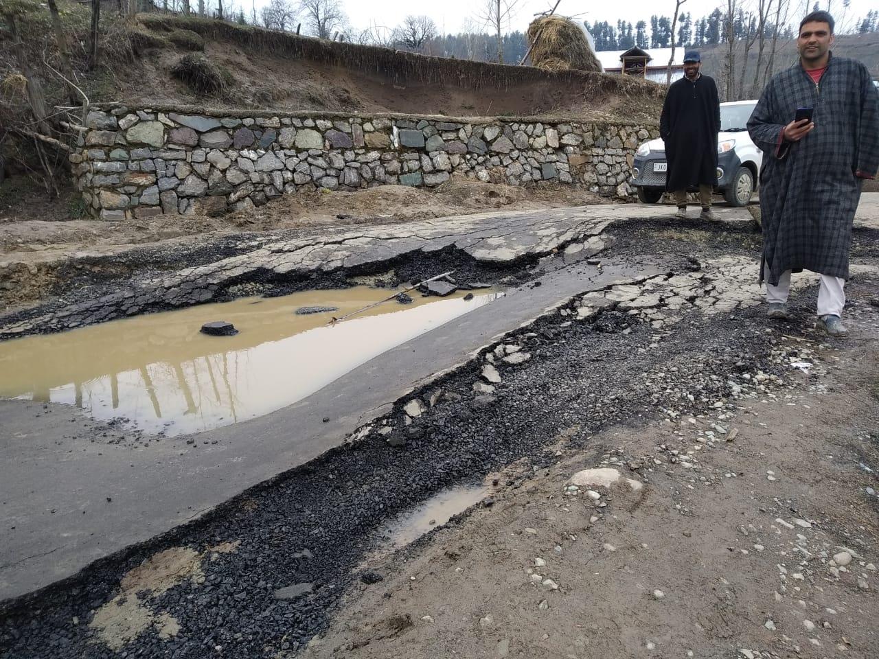 Landslide damages a road in Handwara