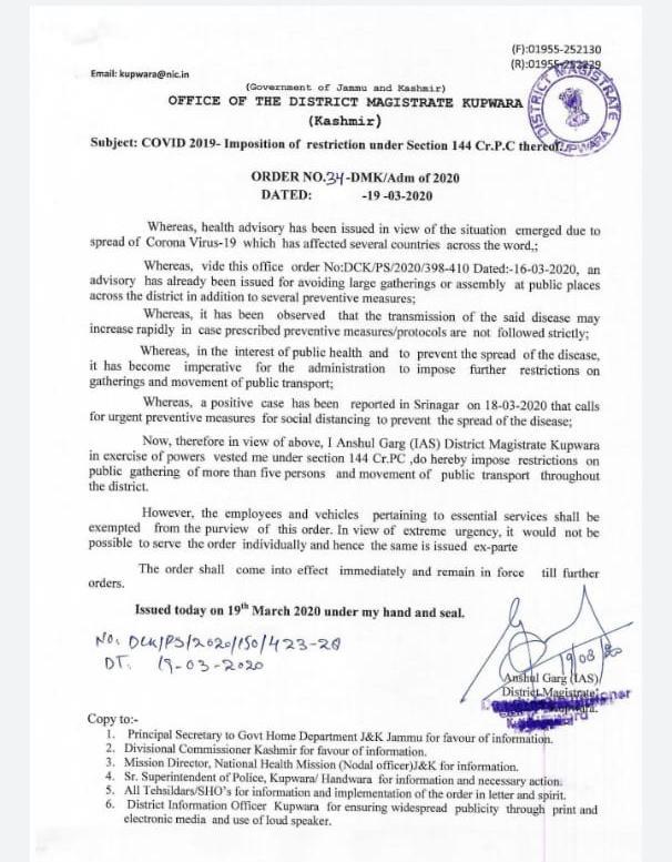 Sec 144 imposed in Bandipora , Kupwara districts