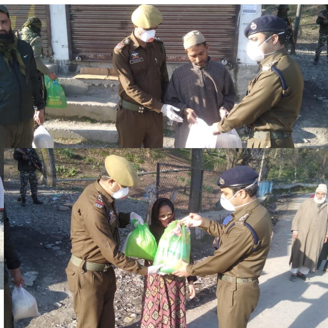 Police distributes food items in Srinagar, Ganderbal, Bandipora, Handwara