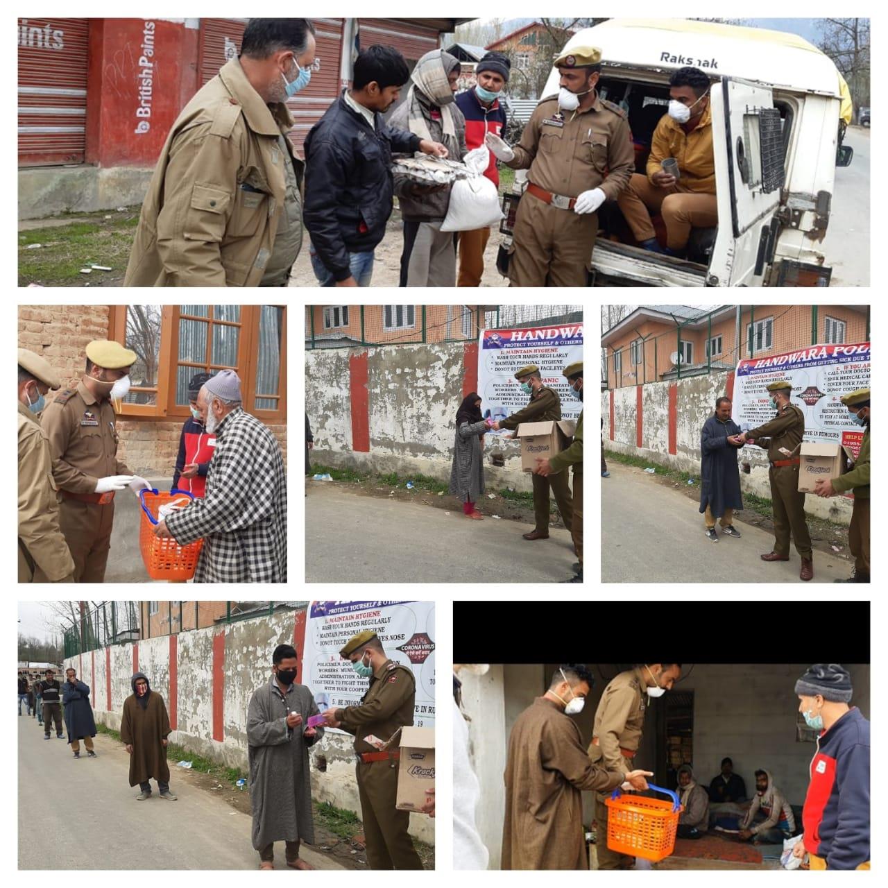 Handwara police distributed food items, sanitizers and masks to general public