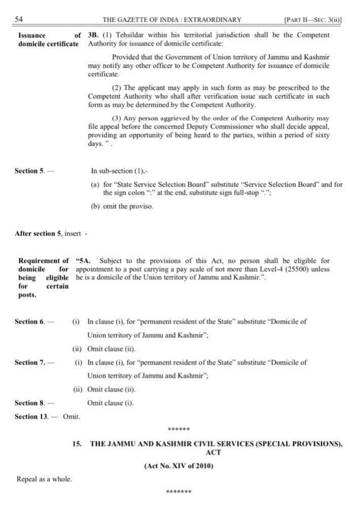 Residing in J&K for 15 years is elegibility for domicle