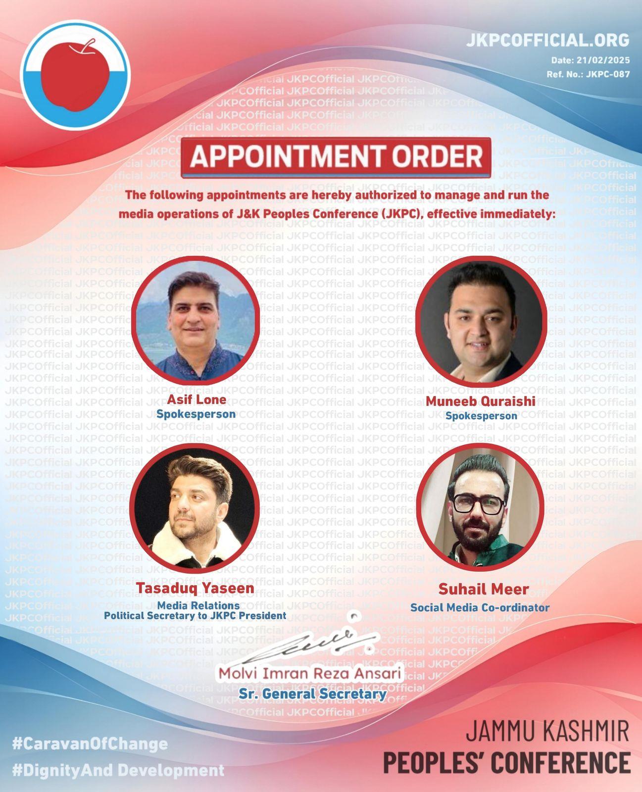 Peoples Conference Announces Key Appointments to Strengthen Party Operations