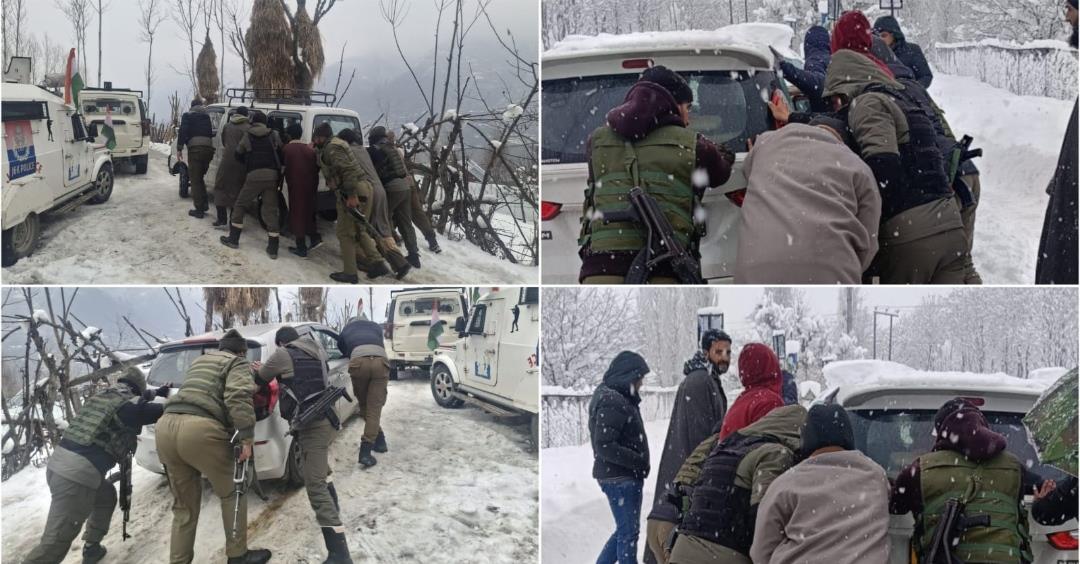 Ganderbal Police Brave Heavy Snowfall to Rescue Stranded People