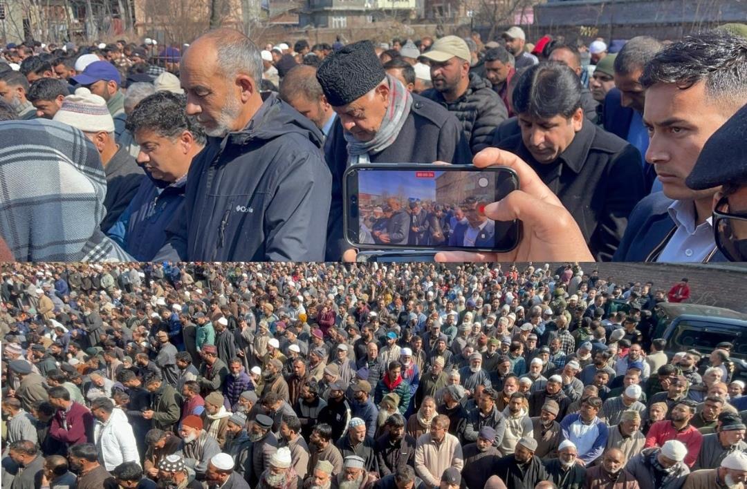 Dr. Farooq visits Qazigund, attends Namaz-e-Janazah of Peerzada Gh Ahmad Shah