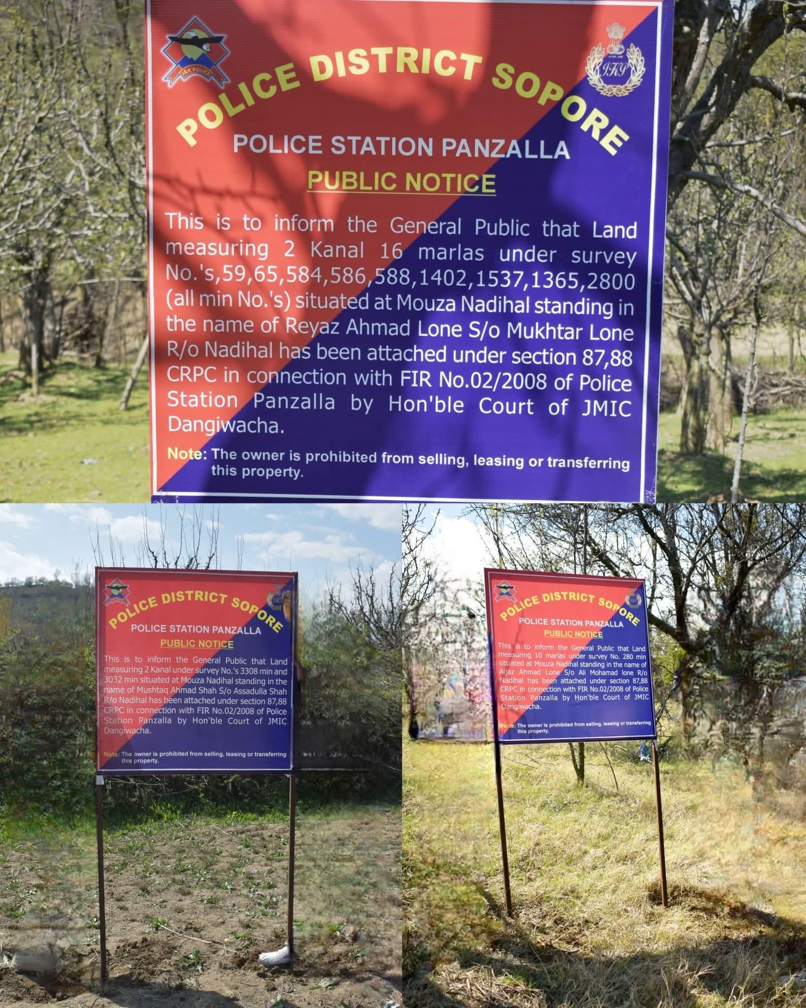 Sopore Police attach properties of three proclaimed offenders in E&IMCO case