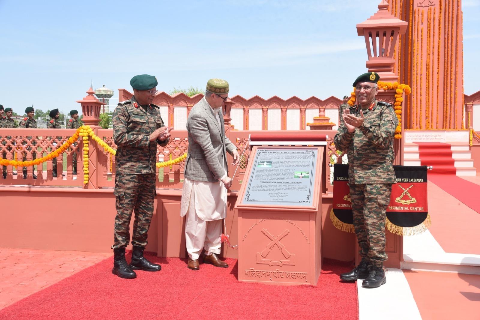 CM Omar rededicates renovated war memorial at JAK LI Centre on 78th Raising Day