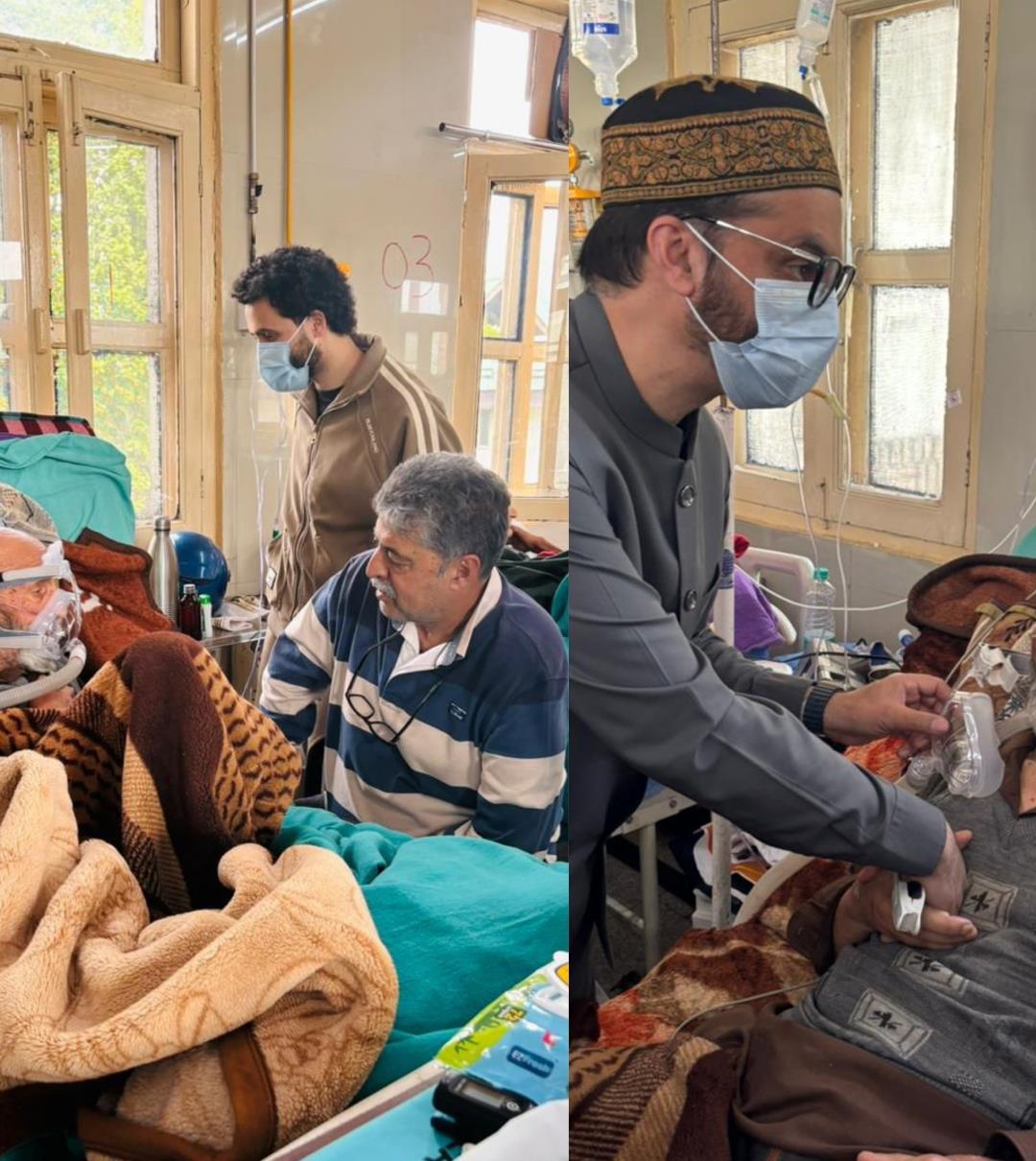 Mirwaiz, Bilal Lone Visit Ailing Father of MP Er Rashid at SMHS