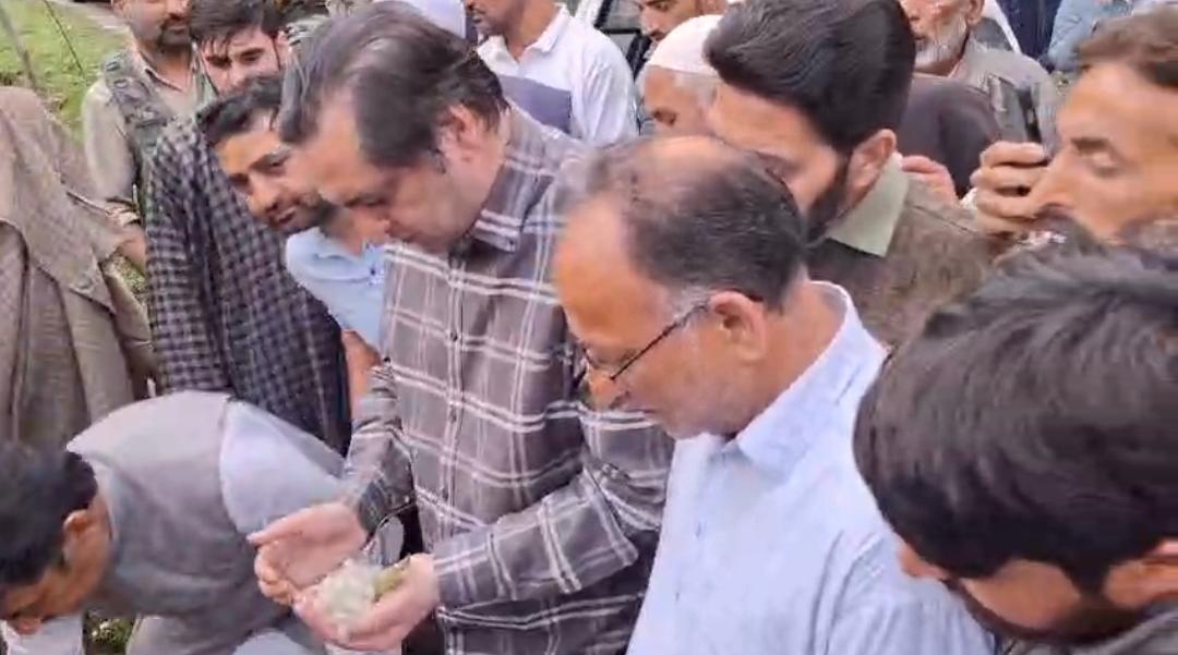 Sajad Lone Rushes to Hailstorm-Hit Upper Rajwar, Seeks Immediate Relief for Affected Farmers