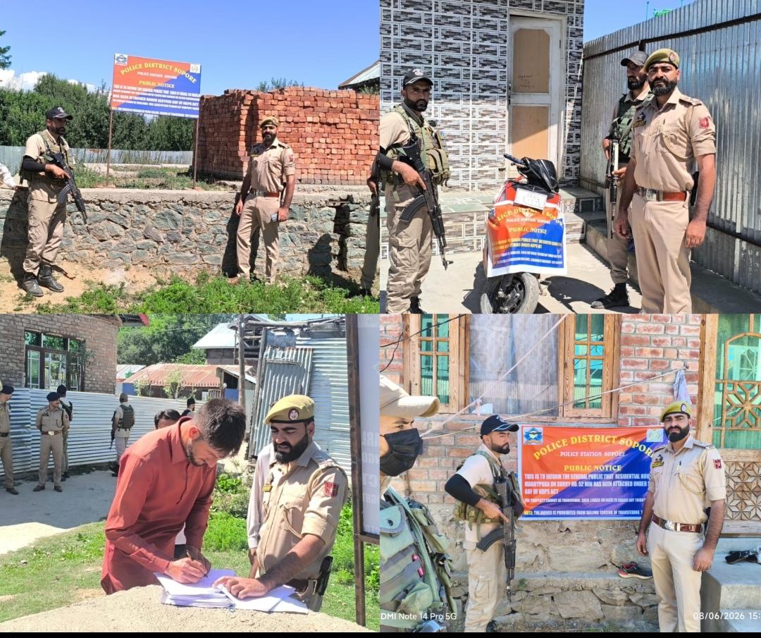 Sopore Police Attach Assets Worth Over ₹66 Lakh of Two Drug Peddlers Under NDPS Act