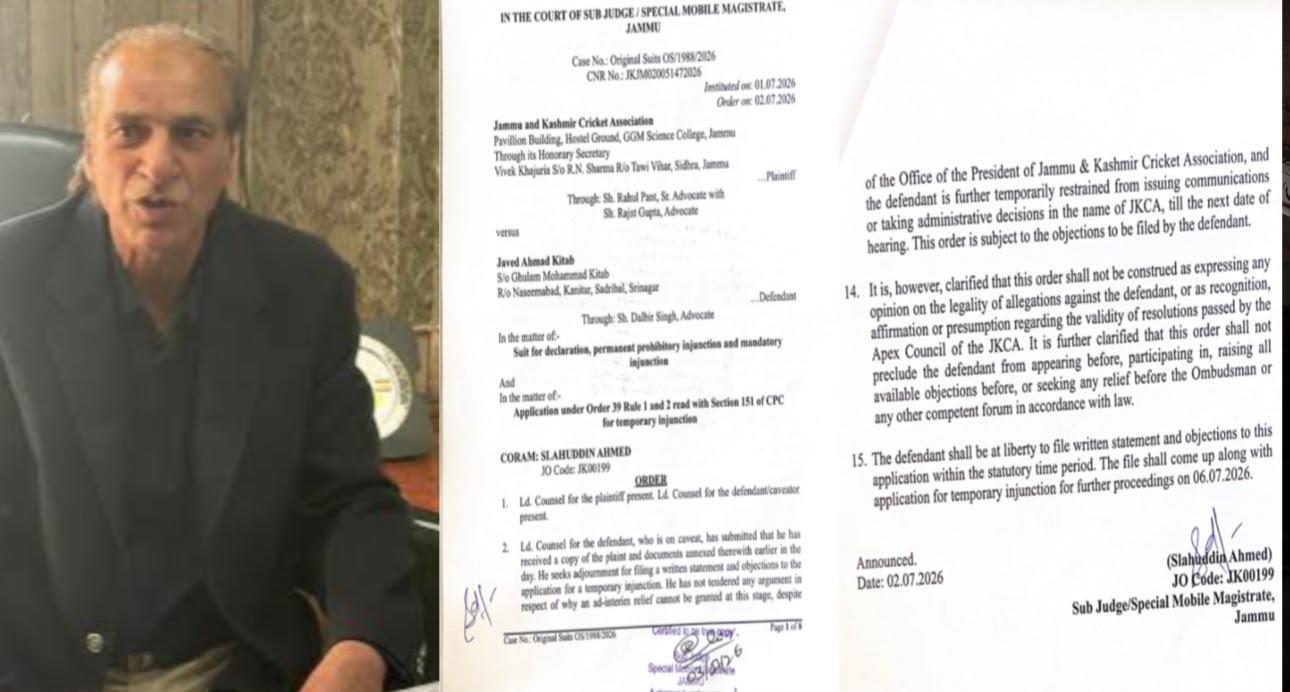 Court restrains Javed Kitab from acting as JKCA president