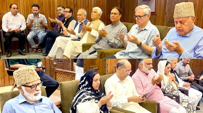 Dr. Farooq, Omar Abdullah lead party functionaries in offering tributes and Fatiha at a commemorative ceremony at Nawa-e-Subha