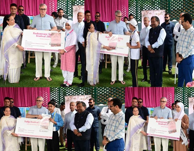 CM Omar Abdullah felicitates winners of competitions organized by Floriculture Department