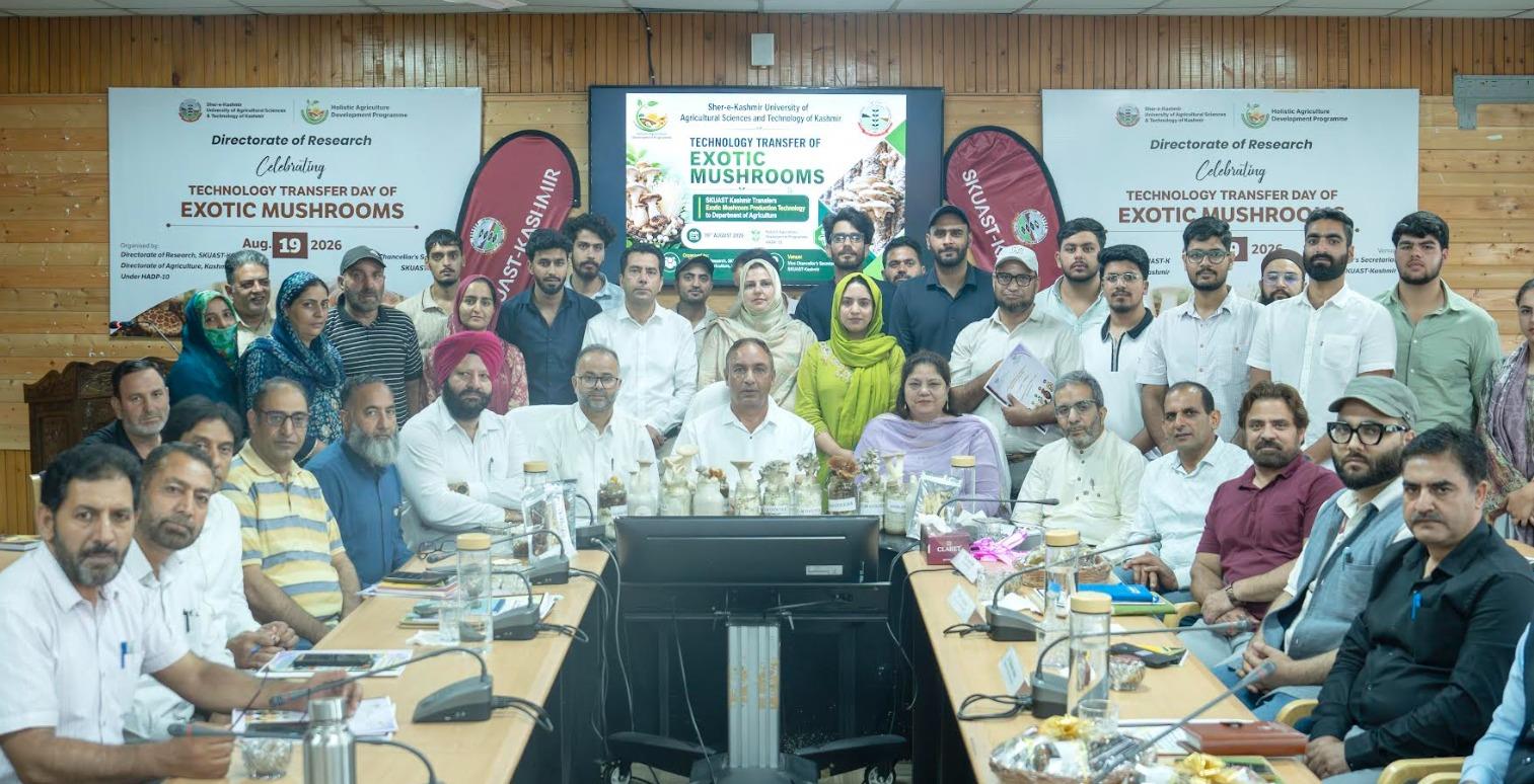 SKUAST-K transfers HADP-funded Exotic Mushroom Technology to Agriculture Department for Scaling up High-Value, Circular Bioeconomy
